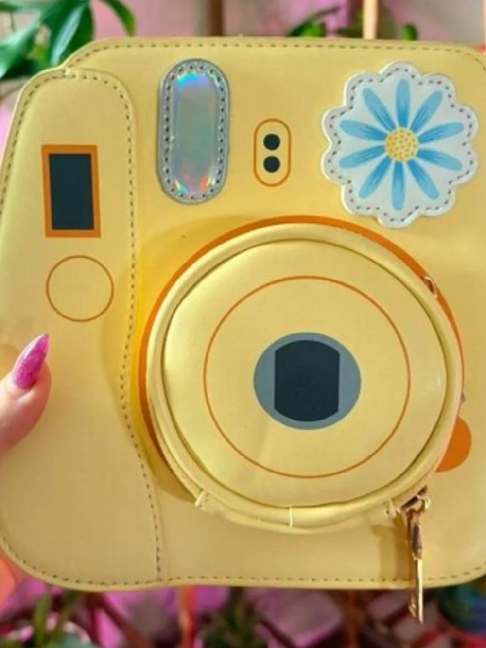 Yellow Camera-Shaped Crossbody Bag with Floral Accent